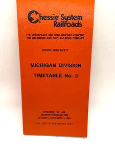 September 1984 CHESSIE SYSTEM MICHIGAN DIVISION EMPLOYEE TIMETABLE #3 - Picture 1 of 5