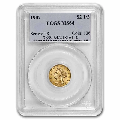 1907 年 2.50 美元自由女神黄金 25 美分鹰 MS-64 PCGS — 第 1/3 张图片