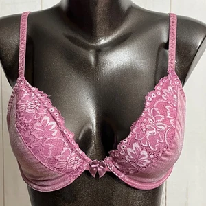 Vintage Fashion Bug 36C Plunge Shimmer Shine Satin Lace Underwire Bra Purple - Picture 1 of 11