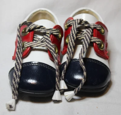 Zapatos para niños Robinson Crusoe vintage azul rojo y blanco charol talla 2 Foto 1 de 4