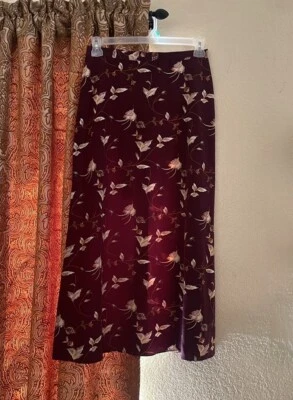 Falda midi vintage años 90 cintura alta hojas florales caprichosa boho otoño línea A talla 6 Foto 1 de 4