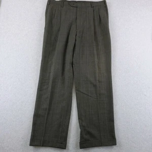 Jos A Bank Pants Mens 36X31 Gray Glen Check Wool Made in USA Pleated Cuffed - Picture 1 of 10