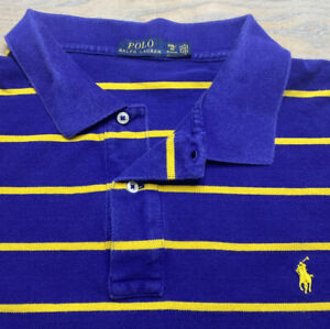 READ Polo Ralph Lauren Purple & Yellow Striped Polo Shirt Mens 4XB S/S - Holes