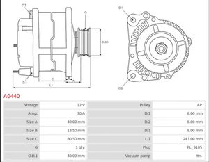 Alternatore AS-PL A0440 Per Bedford Blitz Opel Frontera A Senator Rekord E Omega - Imagen 1 de 6