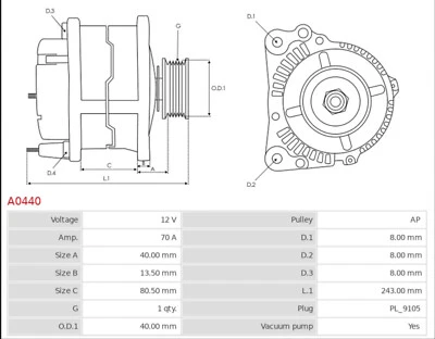 Alternatore AS-PL A0440 Per Bedford Blitz Opel Frontera A Senator Rekord E Omega - Imagen 1 de 4