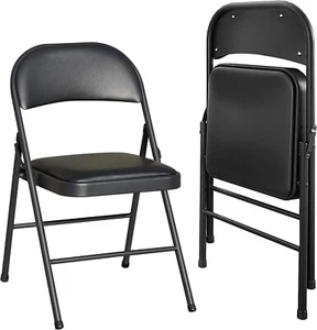Folding Chairs 2 Pack Vinyl Padded Seat Easy Storage-Stackable Morden Commercial - Picture 1 of 7