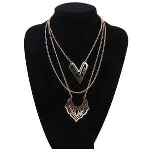 Damen Kette Halskette Anhänger, 3 Reihen Drei Strang Schmuck Filigran Gold Farbe - Bild 1 von 2