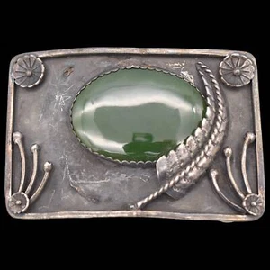 Sterling Silber Stein Vintage Gürtelschnalle - BESCHÄDIGT (fehlender Blattakzent) - Bild 1 von 3