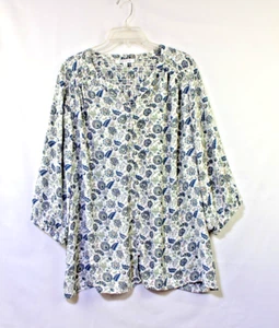 Blusa Pullover Campesina Floral Rosa + Oliva Mangas 2X 3/4 Cuello en V Boho Fluida - Imagen 1 de 9