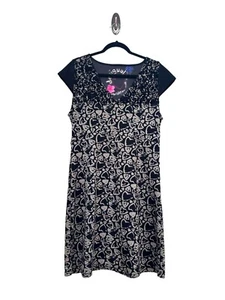 Desigual Heart Graphic Print Shift Dress Womens Size L Knit Black Cap Sleeve Art - Picture 1 of 12