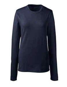 Lands End – Damen-T-Shirt M Tall (MT) – marineblau Langarm Baumwolle Fem Fit Rundhalsausschnitt - Bild 1 von 3