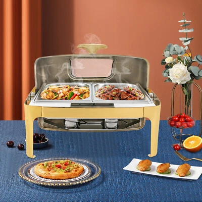 Gold Rectangular Food Warmer Gold Chafing Dish 2Pan Stainless Steel Chafing Dish - Image 1 of 4