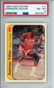 1986 Fleer Sticker #11 Dominique Wilkins PSA 8 NM-Mint Centered Atlanta Hawks - Picture 1 of 2
