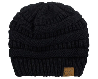 CC Beanie Women's  FLEECE LINED Chunky Soft Stretch Cable Knit Warm Fuzzy Beanie - Image 1 of 4
