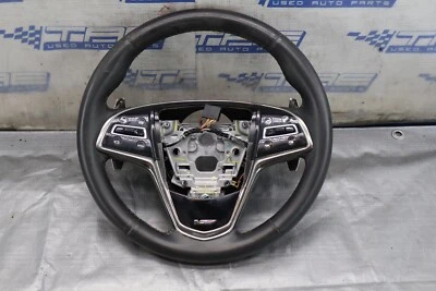 2017 CADILLAC ATS-V 3.6L V6 OEM BLACK LEATHER STEERING WHEEL ASSY #1678 - Image 1 of 4