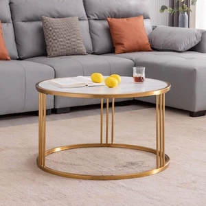 Radiant Round Coffee Table Slate/Sintered Stone - Golden Stainless Steel Frame - Picture 1 of 9