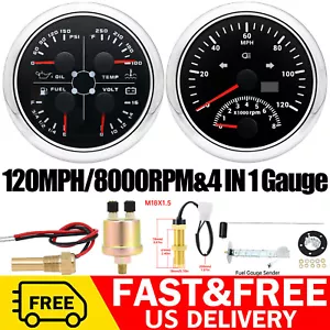 2 Gauge Set 85mm GPS Speedometer 120MPH W/Tacho&85mm 4 In 1 Gauge With Sensor US - Picture 1 of 20