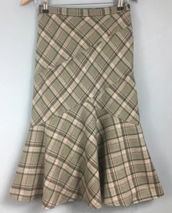 Green check wool blend flared hem skirt 10 Midi 28" long Plaid Eastex - Picture 1 of 3