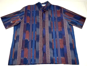 Vintage Casual Shirt Size 2X 70s 80s Da Vinci Abstract Blue Red Plaid Stripe - Picture 1 of 11
