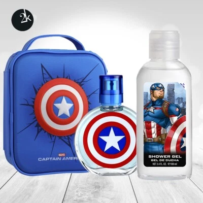 Captain America Tasche  mit  Kinderparfum 100ml und Duschgel 100ml von Airval - Bild 1 von 2