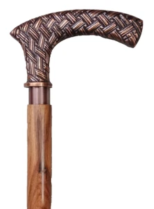 Wooden Walking Cane | Antique Style Derby Handle With Engraved Weave Design Gift - Foto 1 di 3