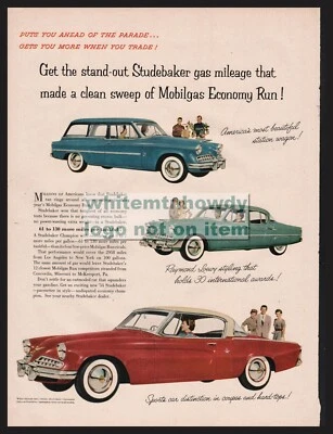 1954 STUDEBAKER Red Coupe, Blue Station Wagon and Green Sedan Classic 50s Car AD - Image 1 of 3