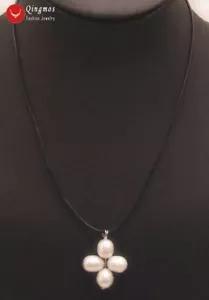 Natural 10-11mm Rice White Pearl Pendant Necklace for Women 18" Leather Chokers - Picture 1 of 4