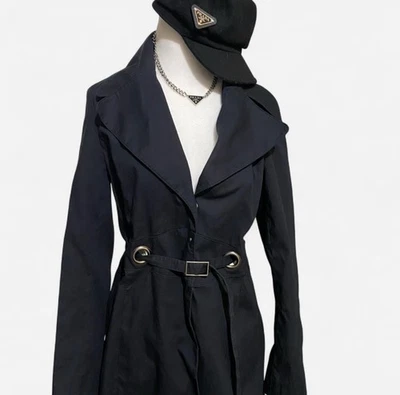 Gabardina para mujer Via Spiga negra con cinturón y botones talla S Foto 1 de 4