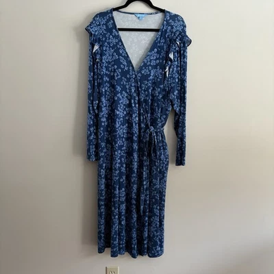 Draper James RSVP Wmn 2 X синий цветочный оборки длинным рукавом галстук Midi надежном платье - Изображение 1 из 4