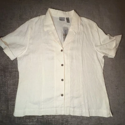 Camisa Top Chicos Botones Talla 3 Óptica Blanca 100% Lino Manga Corta Nueva con Etiquetas Foto 1 de 4