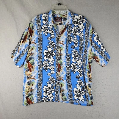 Original Hawaiian Shirt by Basix Mens Large Blue Floral Tropical Resort Cruise - Image 1 of 4
