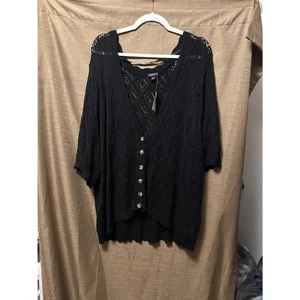 Neu mit Etikett Torrid Pointelle Cardigan Knopfleiste Cropped Pullover tiefschwarz Größe 6X - Bild 1 von 7