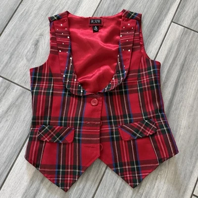 Niñas The Children Place Rojo Cuadros Navidad Vacaciones Chaleco Arco Gemas Mediano 7/8 Foto 1 de 4