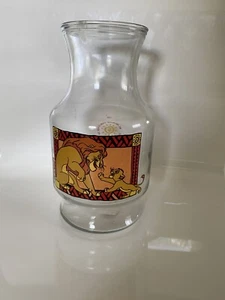 Disney The Lion King Simba & Mufasa 9" Glass Carafe Pitcher Vase Vintage - Picture 1 of 4
