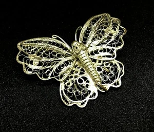 Antique Victorian Silver Metal Filigree Butterfly Pin/Brooch - Picture 1 of 11