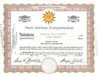 Sun Airline Corp. - Certificat de stock d'aviation daté des années 1960 - Stocks d'aviation