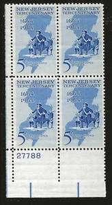 US Scott #1247, Plate Block #27788 1964 New Jersey 5c FVF MNH Lower Left - Picture 1 of 1