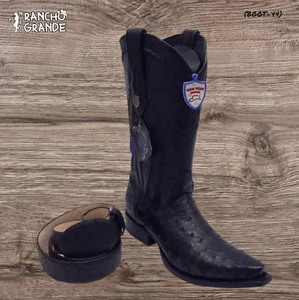Men's Western Boot Genuine (Original) Black Full Quill Ostrich Snip Toe - Picture 1 of 3