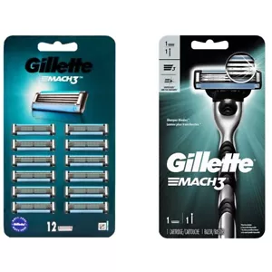Gillette Mach 3 Razor Handle with Cartridge + 12 Blade Pack = 13 Refills - Picture 1 of 4