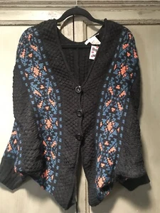 Flying Tomato Black Blue Sweater Womens Size M Cardigan  - Picture 1 of 6