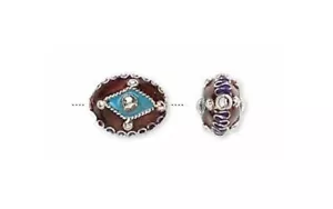 2 versilberte Kupfer Cloisonné 14x12 mm oval braun türkis blau Perlen * - Bild 1 von 1