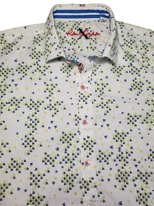 Robert Graham Herren XL Bienen weiß gelb blau kurzärmlig geknöpftes Shirt - Bild 1 von 6