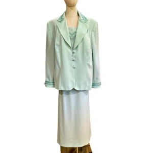 John Meyer of Norwich Womens 3 PC Skirt Suit Size 18W Plus Mint Green Beaded - Picture 1 of 17