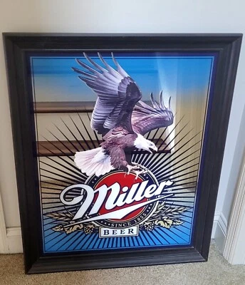 RARE Vintage Miller Beer American Bald Eagle Bar Pub Tavern Restaurant Mirror  - Image 1 of 4