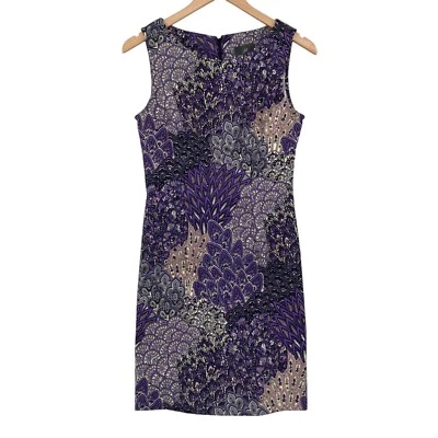 Adrianna Papell коктейльное платье женщин миниатюрных 2P фиолетовый павлин пейсли назад молнии - Изображение 1 из 4