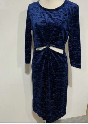 Vestido Everly Anthropologie Terciopelo Azul Talla Grande Capricho Abierto Midriff Foto 1 de 4