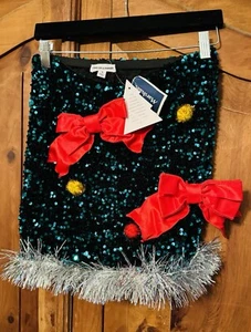 LOVE ON A HANGER Womens Size Small Sequined Bows Xmas Christmas Holiday Skirt - Picture 1 of 4