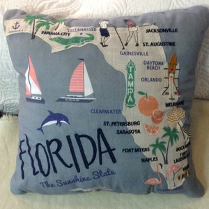 VTG Embroidered, Decorative Florida Pillow; Cute, Kitschy, Florida Pride, Vaca - Picture 1 of 3