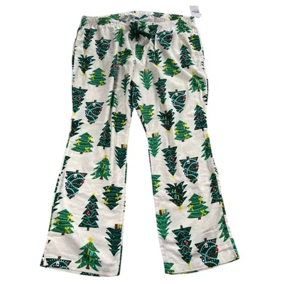 Old Navy Pajama Pants Womens 2X White Green Christmas Tree Flannel Match The Fam - Image 1 of 4