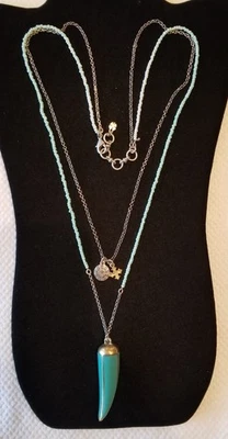 Collar Cadena Plata Cuentas Cuerno Esmalte Turquesa Multicapa Marca Lucky Foto 1 de 3